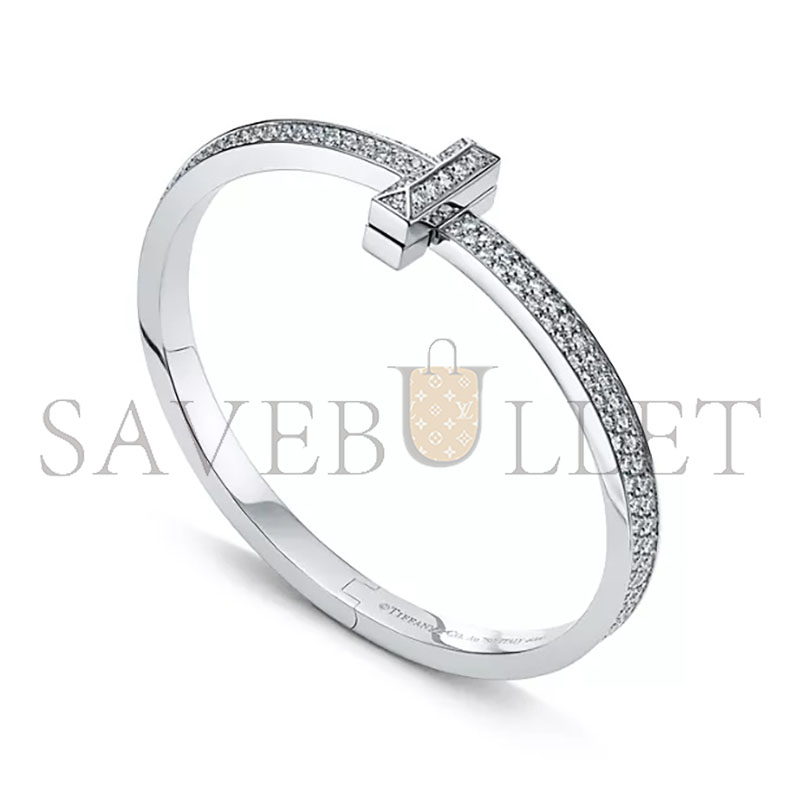 TIFFANY TT1 WIDE DIAMOND HINGED BANGLE IN WHITE GOLD 68127394